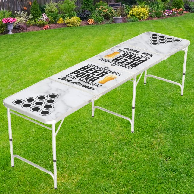 Modern Clean White Marble Brew Battle Champions Beer Pong Table (Creator Uploaded)