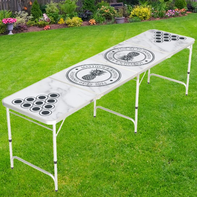 Modern Clean White Marble Pineapple Wedding Crest  Beer Pong Table (Creator Uploaded)