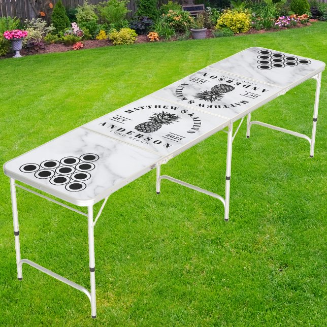 Modern Clean White Marble Tropical Pineapple Wed Beer Pong Table (Creator Uploaded)