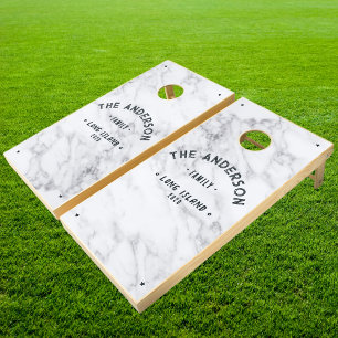 Modern Clean White Marble Vintage Seaside Family Cornhole Set