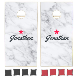 Modern Clean White Marble Vintage Star Signature Cornhole Set