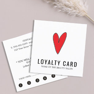 Modern Clean White Red Heart Beauty Salon Loyalty Card