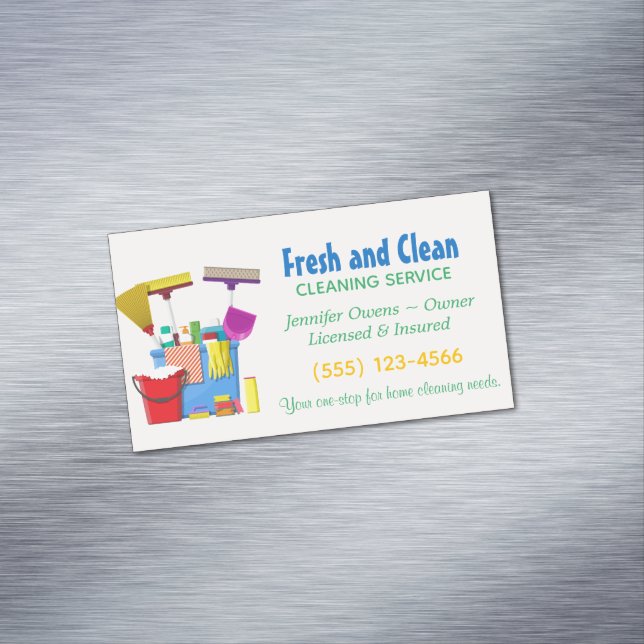 Modern Cleaning Bucket Housekeeping Service Business Card Magnet (In Situ)