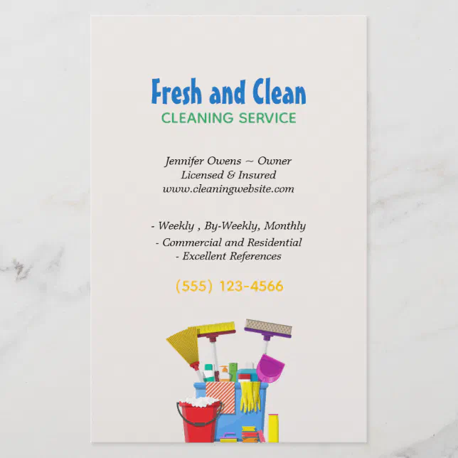 Modern Cleaning Bucket Housekeeping Service Flyer | Zazzle