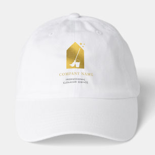 Modern Cleaning Cleaner Service Gold Logo White Hat