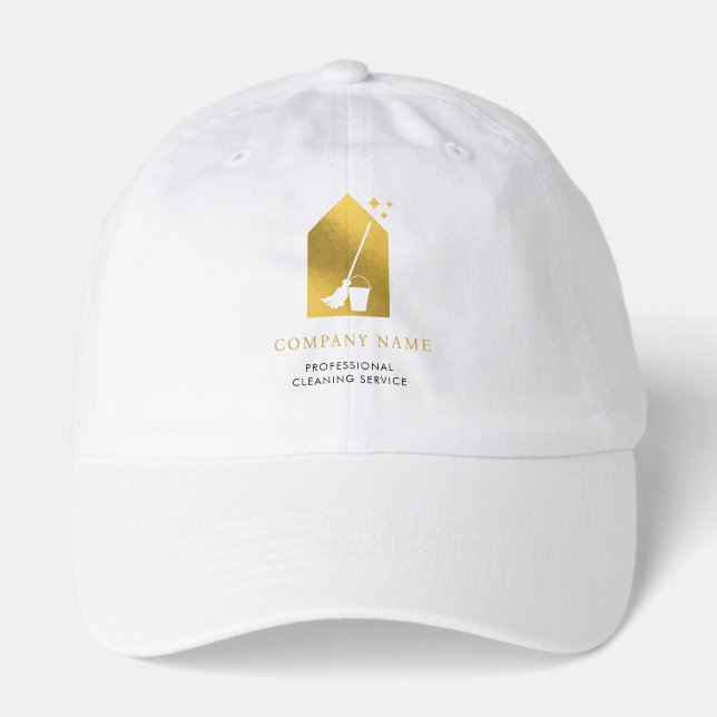 Modern Cleaning Cleaner Service Gold Logo White Hat (Front)
