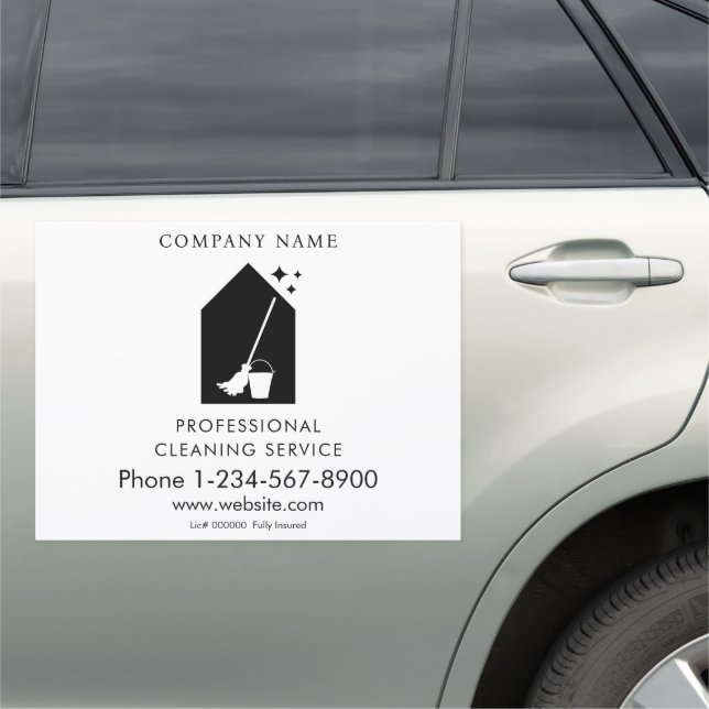 Modern Cleaning Cleaner Service Logo Black QR Code Car Magnet (In Situ)