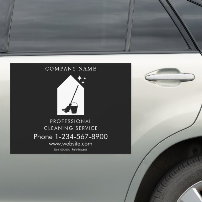 Modern Cleaning Cleaner Service Logo Black QR Code Car Magnet (In Situ)
