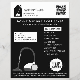 Modern Cleaning Cleaner Service Logo Black QR Code Flyer
