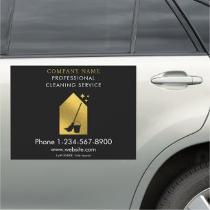 Modern Cleaning Cleaner Service Logo Gold QR Code Car Magnet