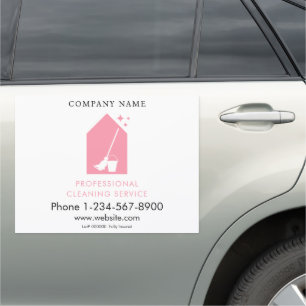 Modern Cleaning Cleaner Service Logo Pink QR Code Car Magnet