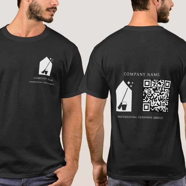 Modern Cleaning Cleaner Service Logo QR Code Black T-Shirt (Modern Cleaning Cleaner Service Logo QR Code Black T-Shirt)