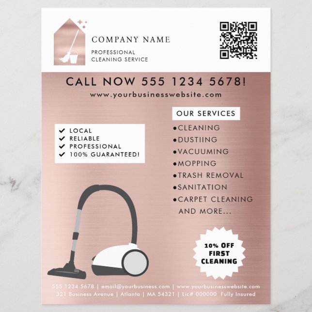 Modern Cleaning Cleaner Service Logo Rose Gold Flyer (Front)