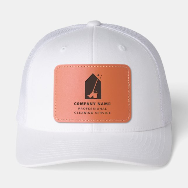 Modern Cleaning Cleaner Service Logo White Leather Patch Hat (Front)