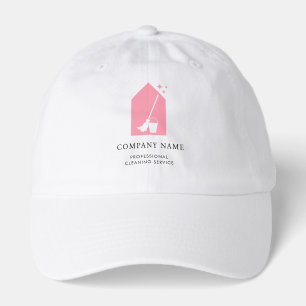 Modern Cleaning Cleaner Service Pink Logo White Hat