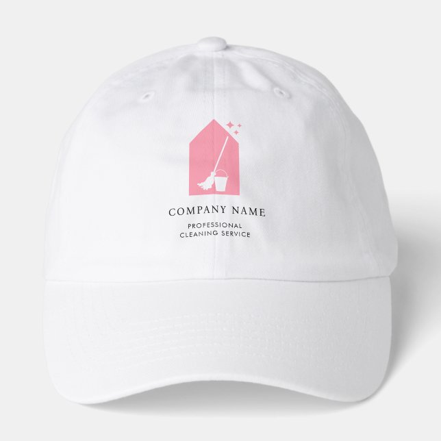 Modern Cleaning Cleaner Service Pink Logo White Hat (Front)