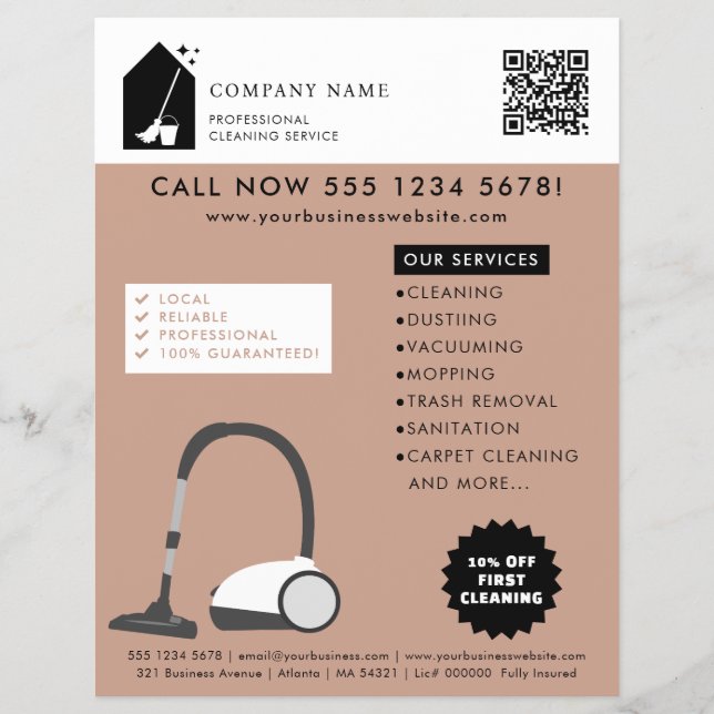 Modern Cleaning Cleaner Services Logo Terracotta Flyer (Front)