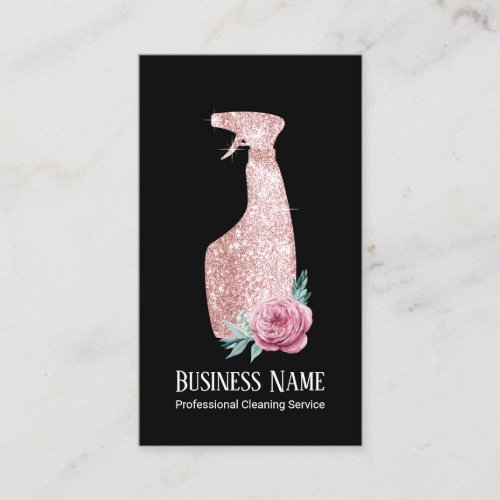 Modern Cleaning Floral Rose Gold Spray Bottle Business Card