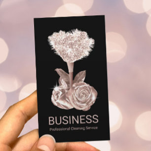 Modern Cleaning Rose Gold Floral Feather Duster Bu Business Card