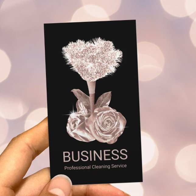 Modern Cleaning Rose Gold Floral Feather Duster Bu Business Card (Creator Uploaded)