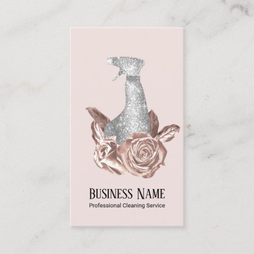 Modern Cleaning Rose Gold Floral Spray Cleaner Business Card
