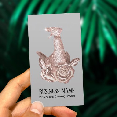 Modern Cleaning Rose Gold Spray Cleaner  Flowers Business Card