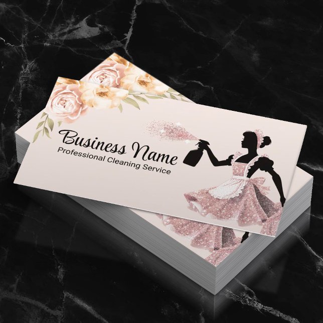 Modern Cleaning Service Blush Pink Floral Maid Business Card (Creator Uploaded)