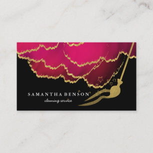 Modern Cleaning Service Brushed Black Metal Gold Business Card