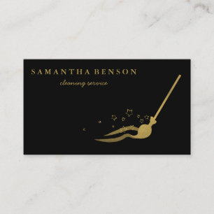 Modern Cleaning Service Brushed Black Metal Gold Business Card