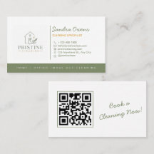 Modern Cleaning Service Sage Green Minimalist QR