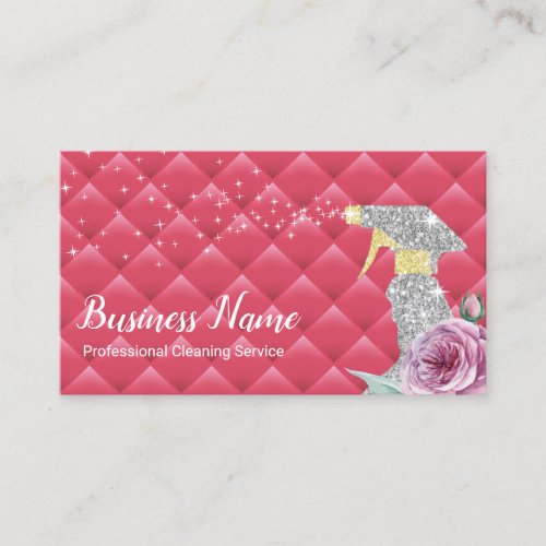 Modern Cleaning Service Silver Spray Luxury Pink Business Card