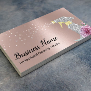 Modern Cleaning Service Silver Spray Rose Gold Business Card by cardfactory at Zazzle