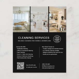 Modern Cleaning Services Black QR Business Flyer