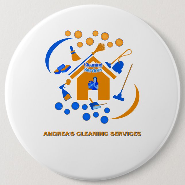 Modern Cleaning Services Company Orange Blue Logo  Button (Front)