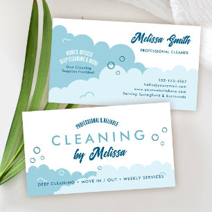 Modern Cleaning Services Housekeeper Blue & White Business Card