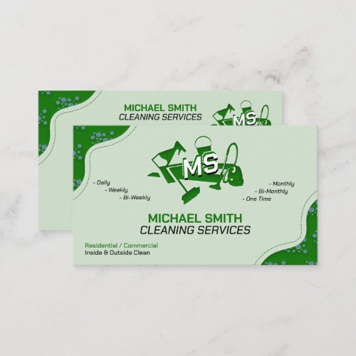 Modern Cleaning Services Logo Cute Trendy Green Business Card