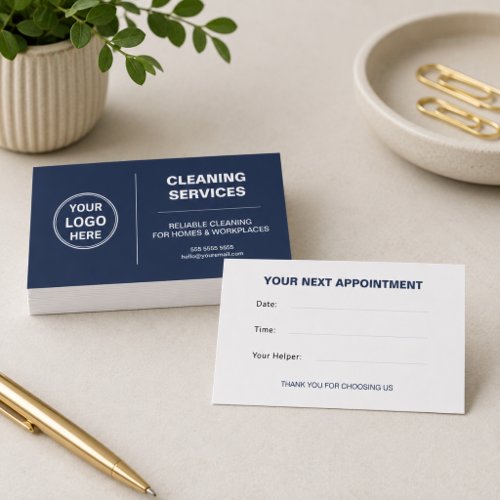 Modern Cleaning Services Logo Navy Blue Appointment Card