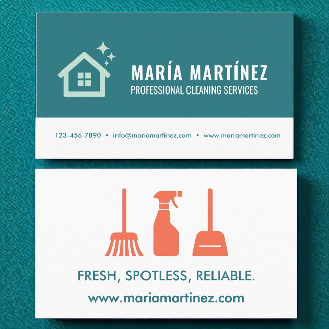 Modern Cleaning Services Logo Teal Professional Business Card (Creator Uploaded)