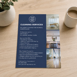 Modern Cleaning Services Photo Logo Navy Blue Flyer