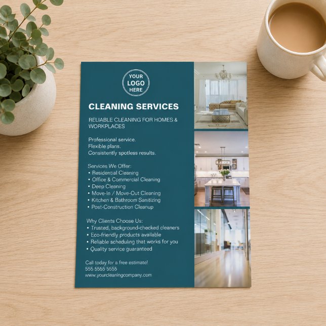 Modern Cleaning Services Photo Logo Teal Flyer (Modern Cleaning Services Photo Logo Teal Flyer)