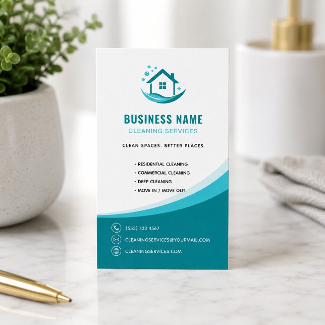 Modern Cleaning Services Professional Logo Teal Business Card (Modern Cleaning Services Professional Logo Teal Business Card)