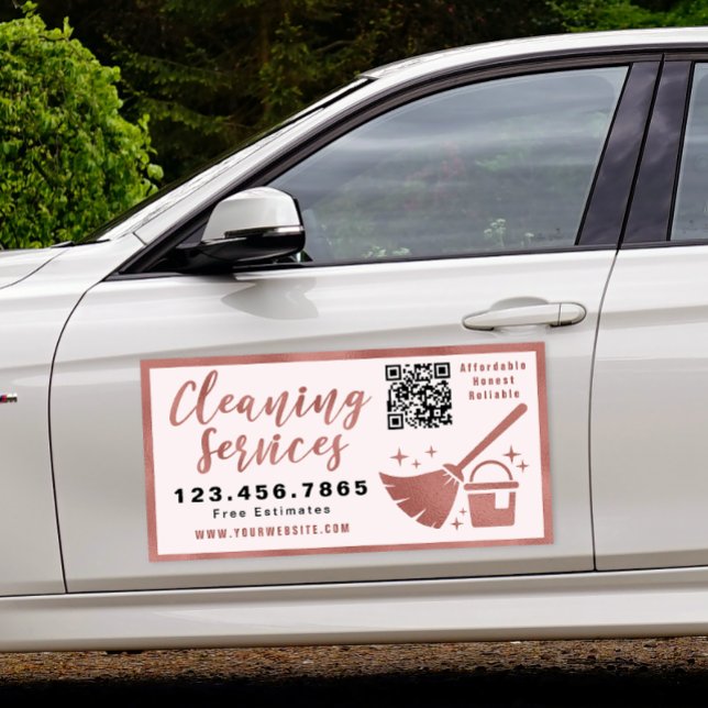 Modern Cleaning Services QR Code Business Car Magnet (Creator Uploaded)