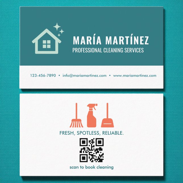 Modern Cleaning Services QR Code Professional Business Card (Creator Uploaded)