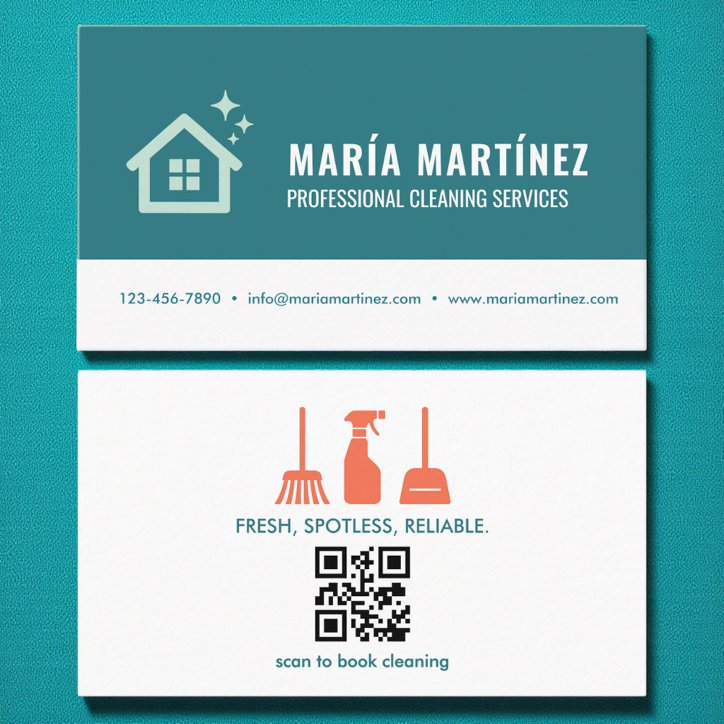 Modern Cleaning Services QR Code Professional Business Card