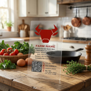 Modern Clear Acrylic Beef Farm QR Code Business Cards