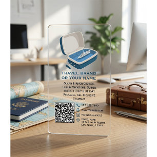 Modern Clear Acrylic Cruise Travel Agent QR Code  Business Cards