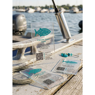 Modern Clear Acrylic Fishing Shop QR Code Business Cards