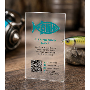 Modern Clear Acrylic Fishing Shop QR Code Business Cards