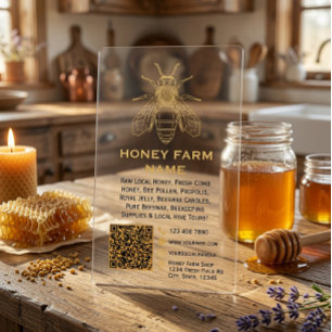 Modern Clear Acrylic Honey Farm QR Code Business Cards