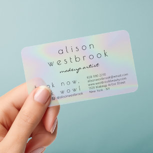 Modern Clear Holographic Rainbow Makeup Artists Business Cards